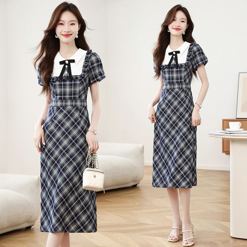 Plaid Patchwork Bow Dress