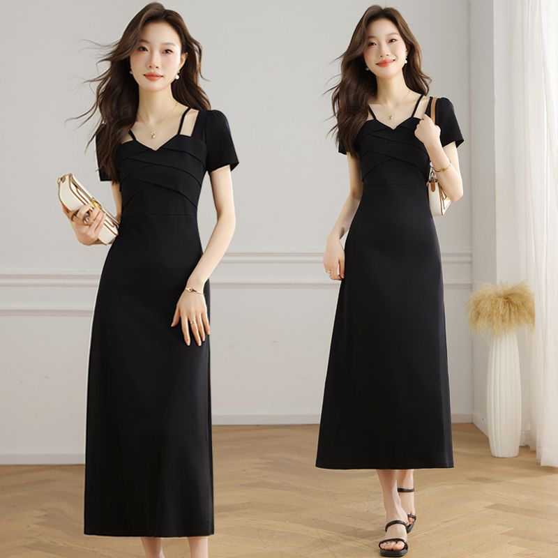 Elegant Black French Halter Dress