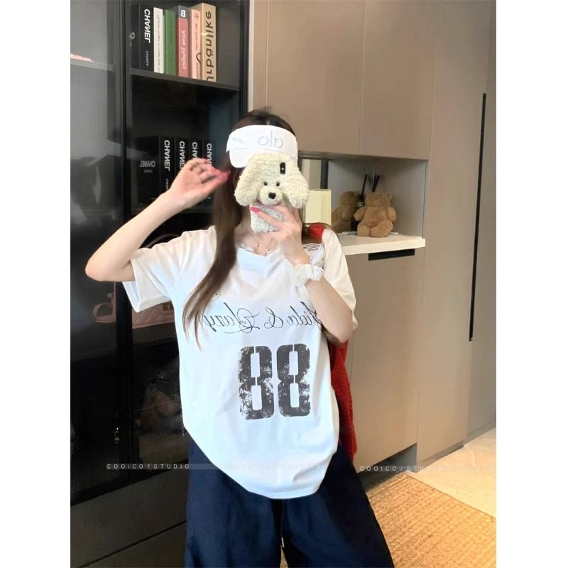 Rayon Lace Patchwork Letter T-Shirt