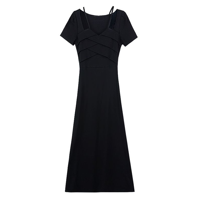 Elegant Black French Halter Dress