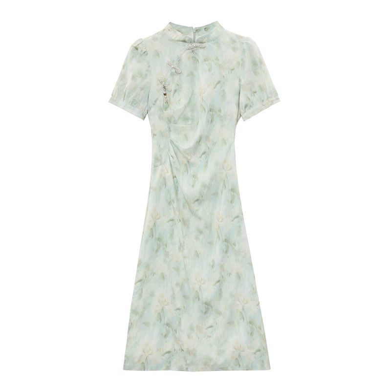 Elegant Green Floral Modern Cheongsam Dress