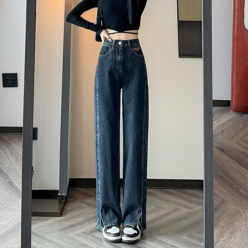 Washed Blue-Grey Wide Leg Jeans